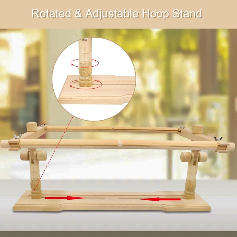 GuoFa Rotated Table Embroidery Frame Stand - Adjustable Cross Stitch Scroll Frame, Beech Wood Quilting Frame Needlepoint Holder Stretch Bar for Stitching Sewing Craft - Image 4